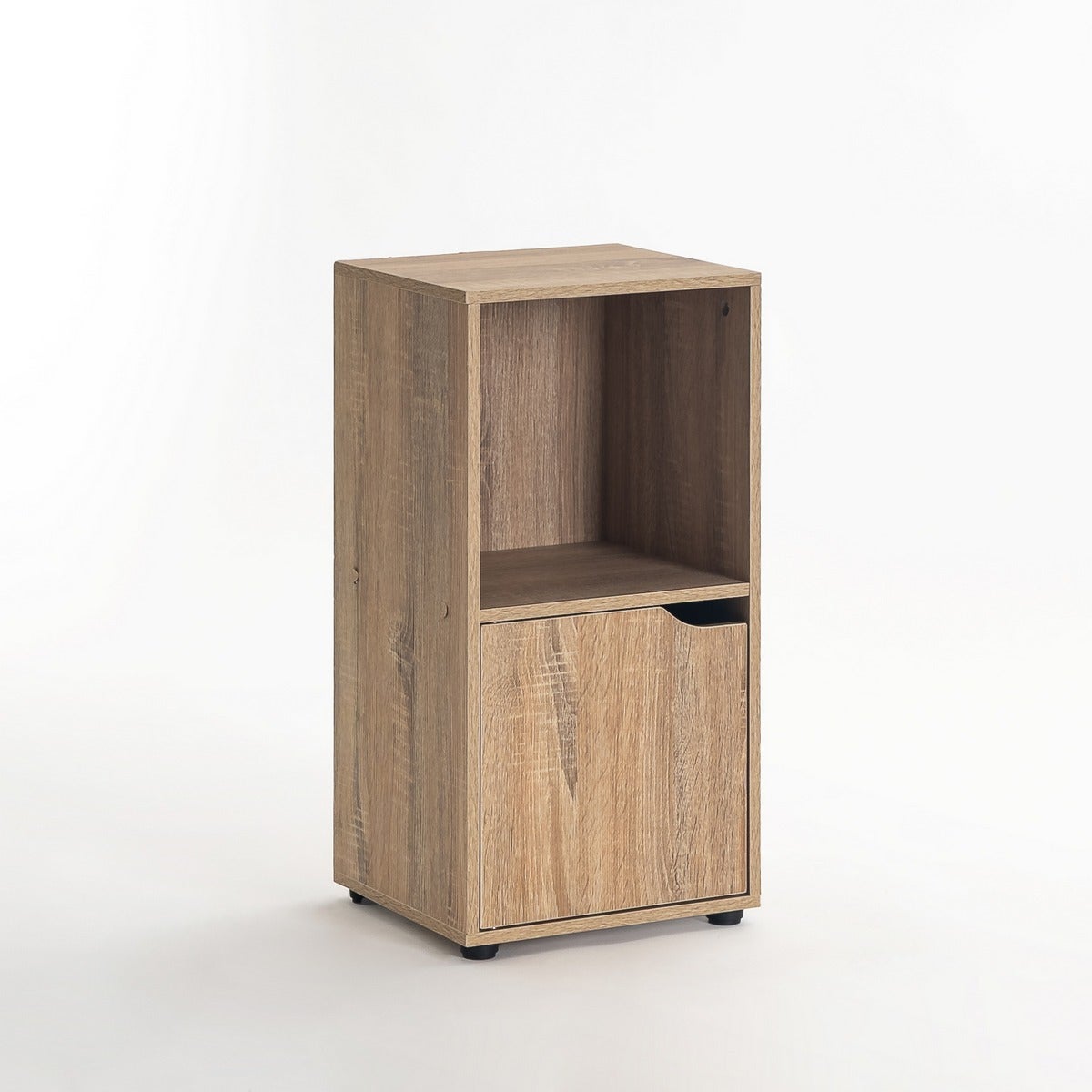 Mesita de noche cubo 1 puerta de MDF color natural de 60x30x29 cm