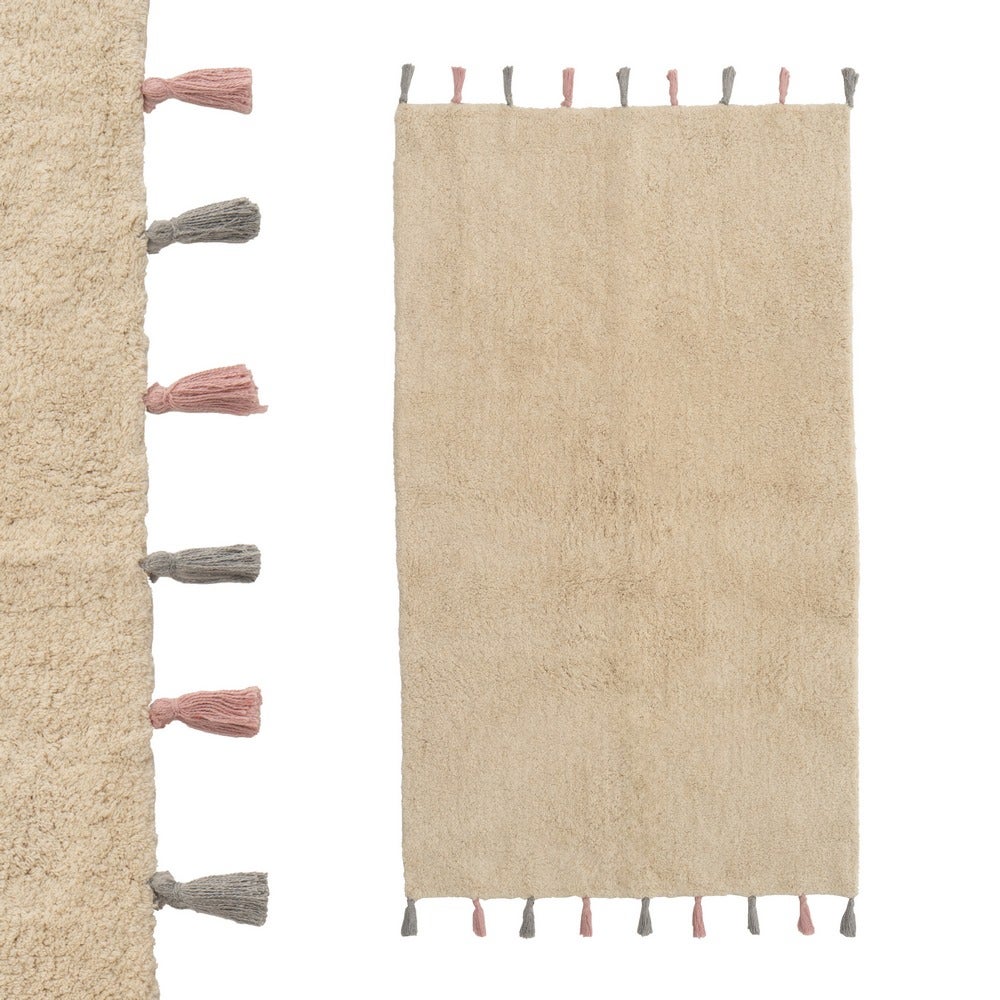 Alfombra de Algodon Beige Lavable 150x90 cm