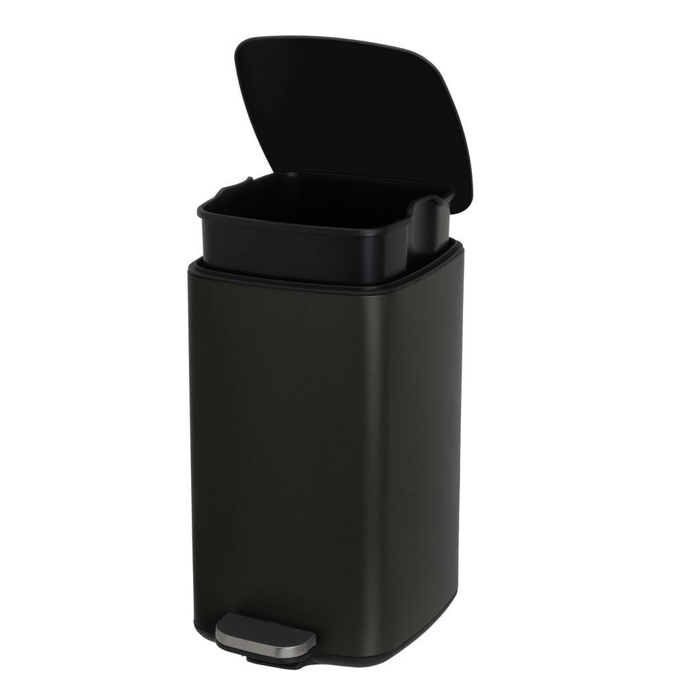 Papelera cuadrada de pedal negra de 20 litros