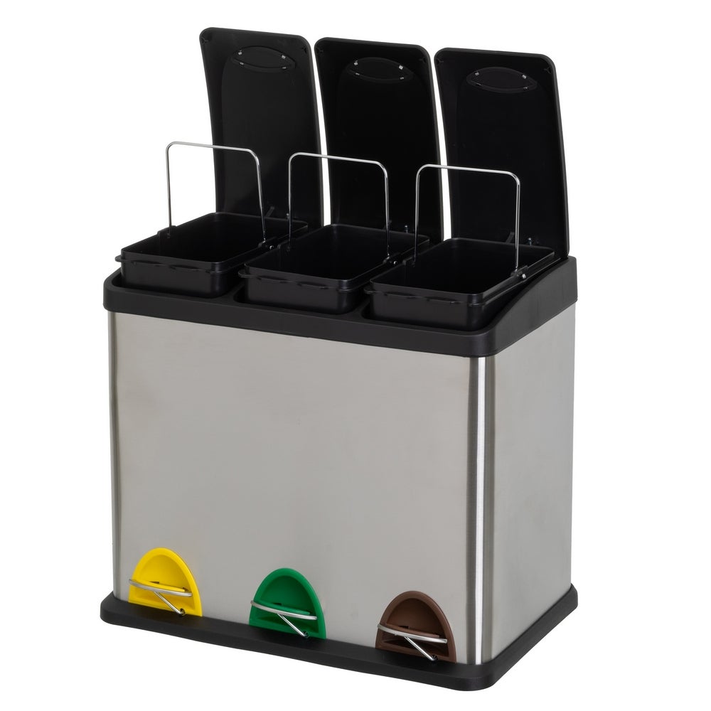 Papelera de reciclaje de 3x8 litros de acero inoxidable