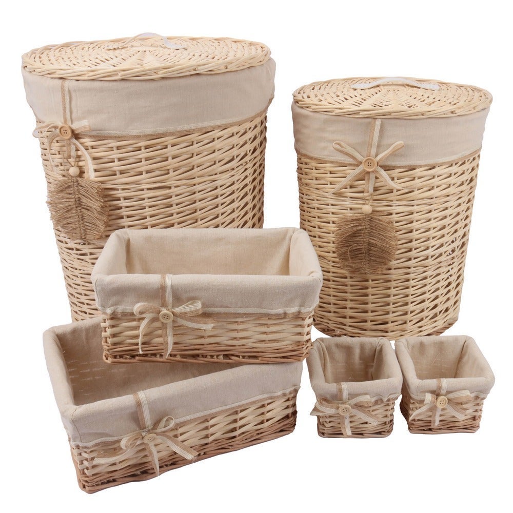 Set de 2 cestos y 4 cestas naturales