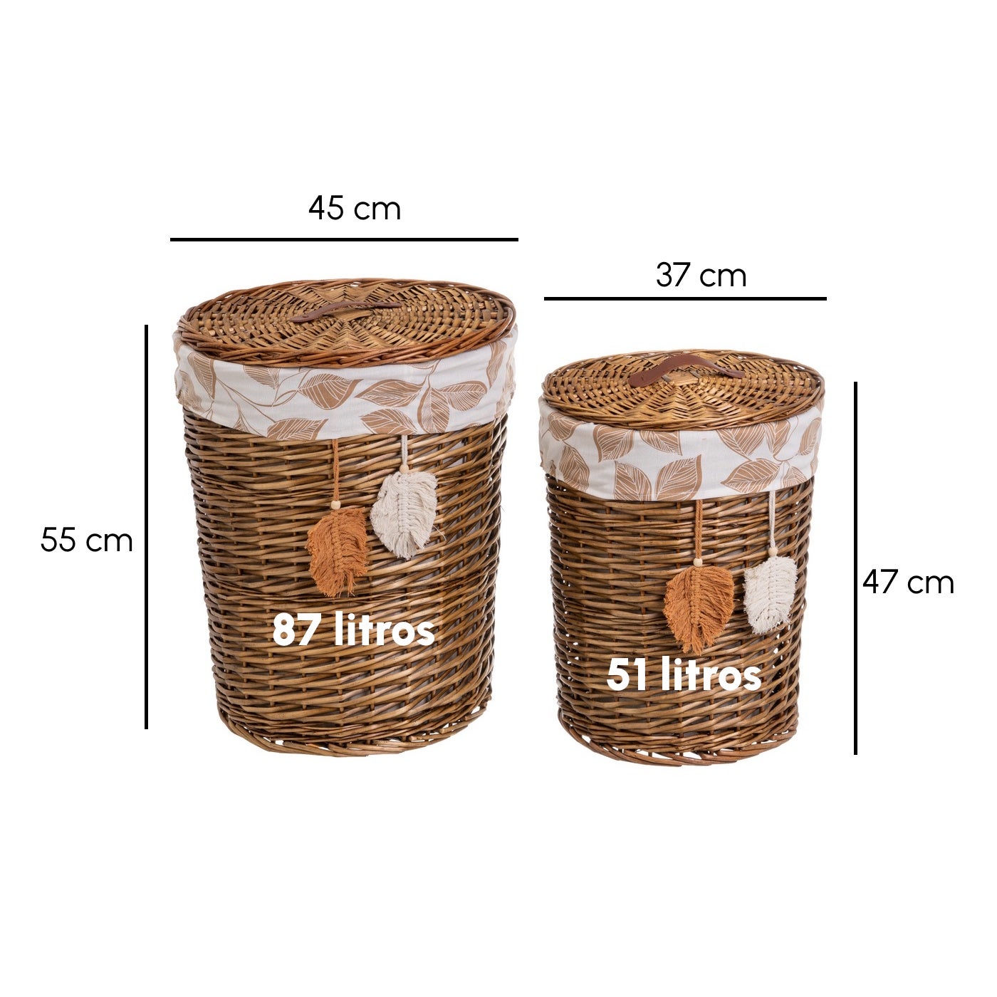 Set de 2 cestos y 4 cestas marrón
