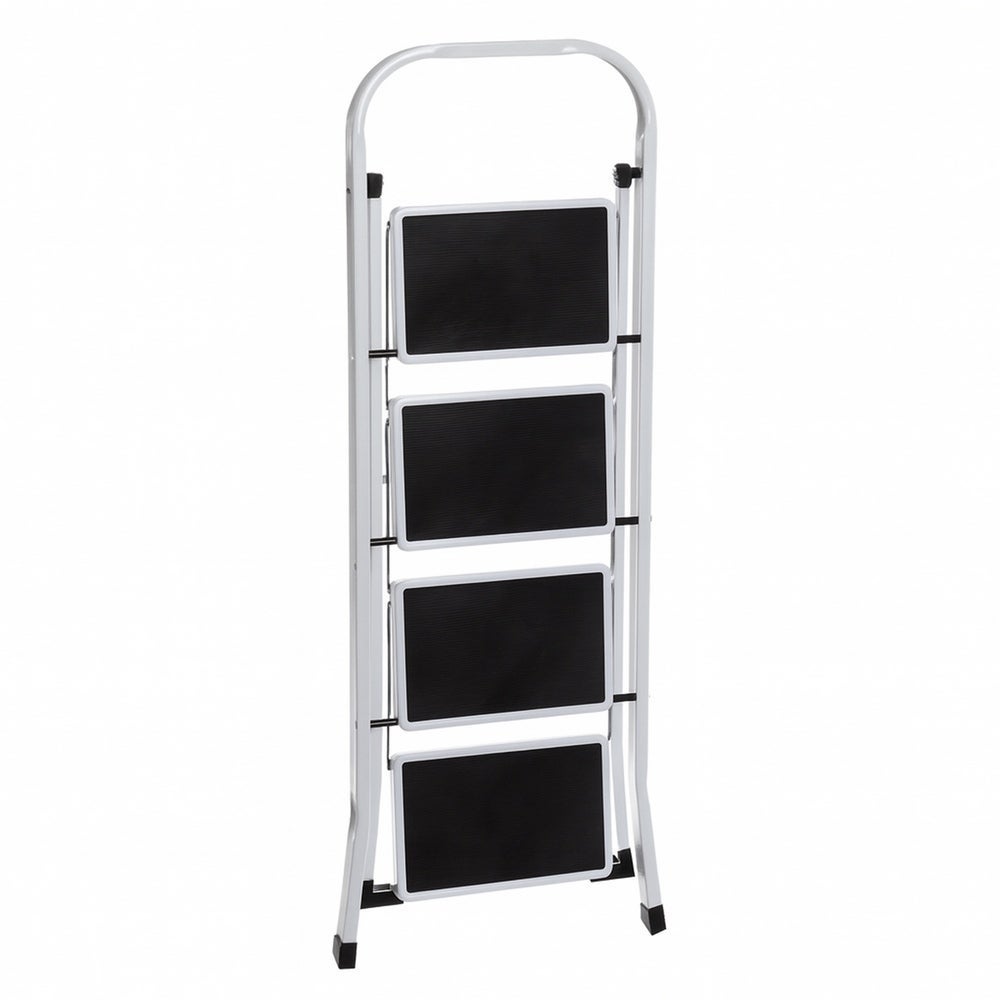 Escalera plegable de 4 peldaños antideslizantes de acero blanco de 156 cm