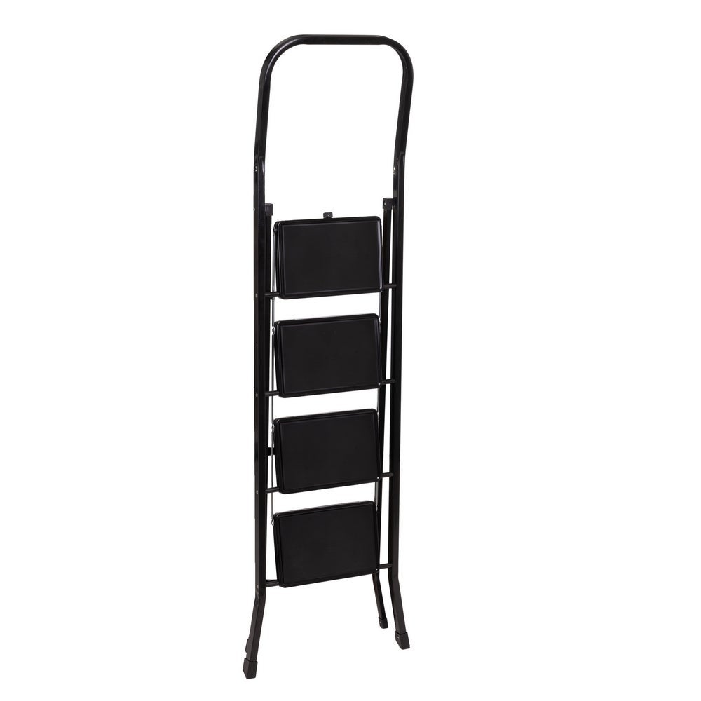 Escalera plegable de 4 peldaños antideslizantes de acero negro de 156 cm