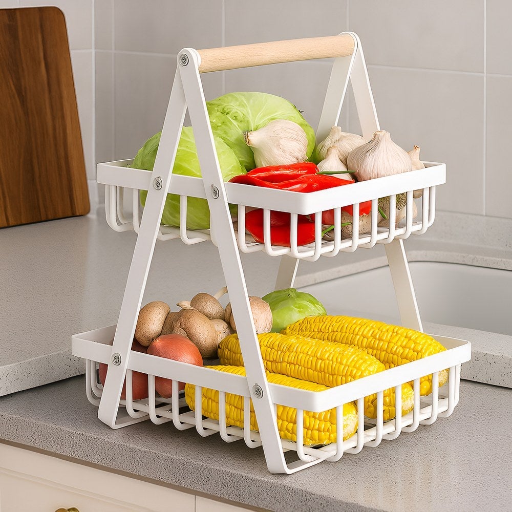 Cesta Doble de Metal Blanco Anti-Oxidante 27x17x34 cm