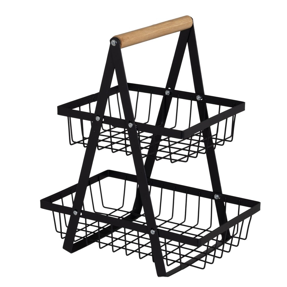 Cesta Doble de Metal Negro Anti-Oxidante 27x17x34 cm