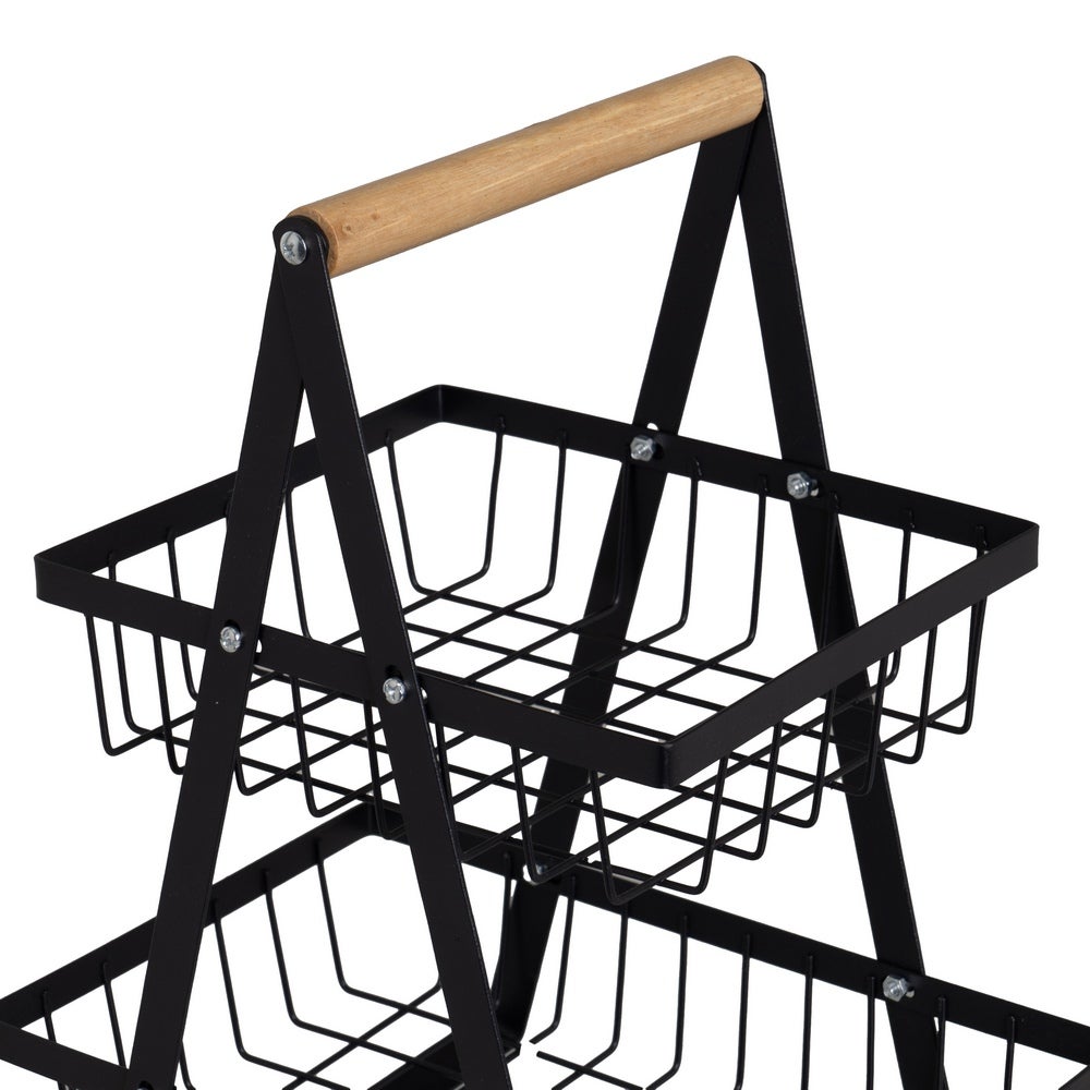 Cesta Doble de Metal Negro Anti-Oxidante 27x17x34 cm