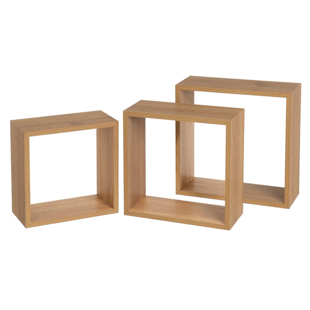 Set de 3 Estantes de Pared Cuadrados Roble Miel 30x30x12 cm