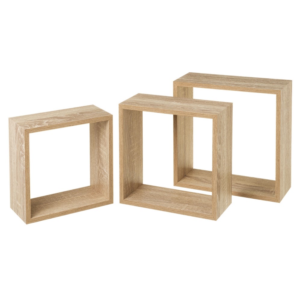 Set de 3 Estantes de Pared Cuadrados Roble Claro 30x30x12 cm