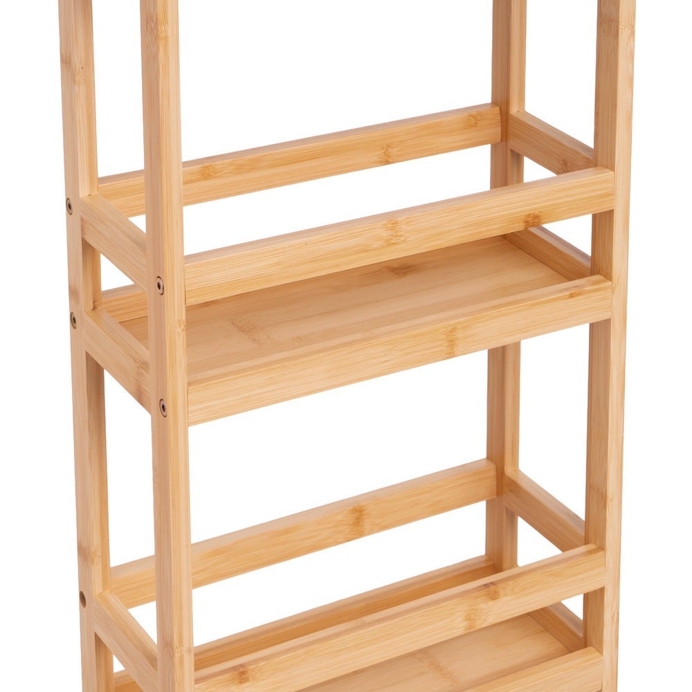 Carro Multiusos de Bambú Natural con 3 Baldas y Ruedas 36x15x74 cm