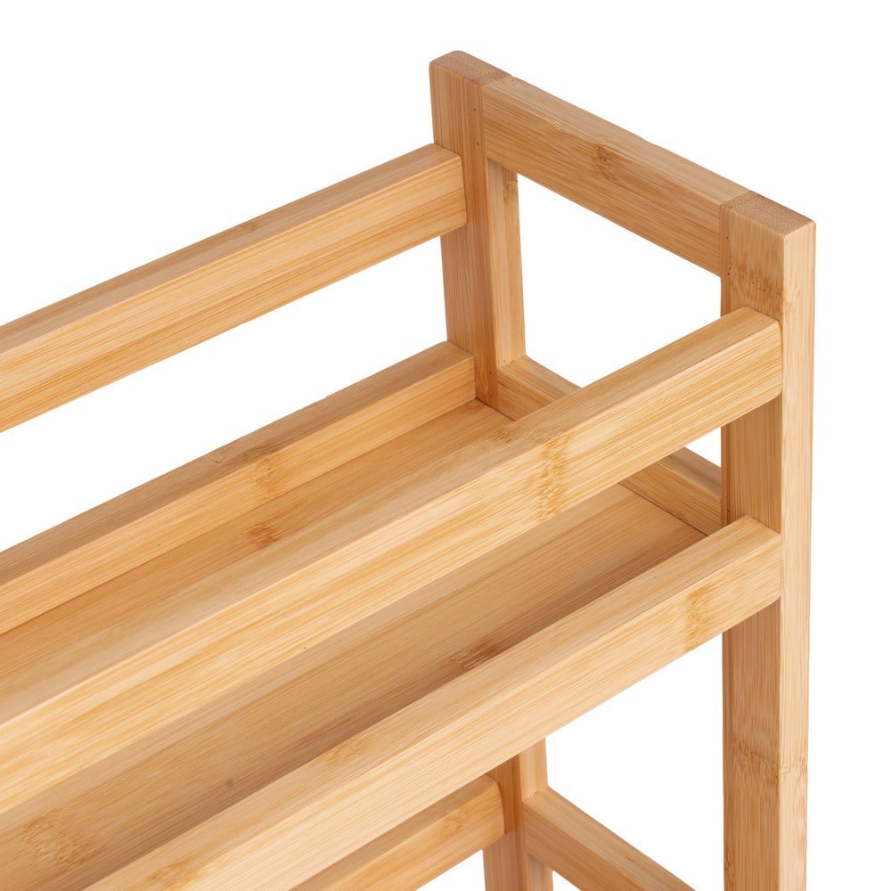 Carro Multiusos de Bambú Natural con 3 Baldas y Ruedas 36x15x74 cm