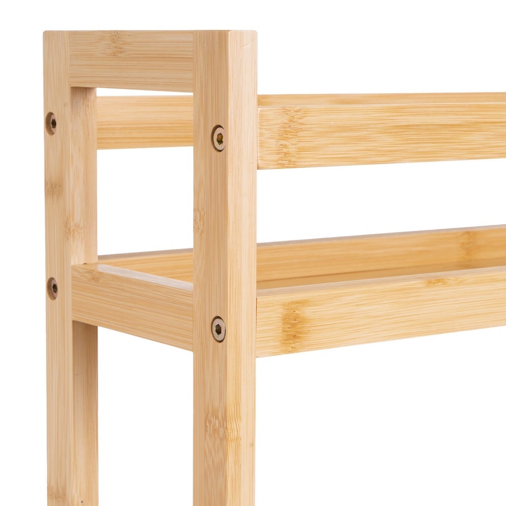 Carro Multiusos de Bambú Natural con 3 Baldas y Ruedas 36x15x74 cm