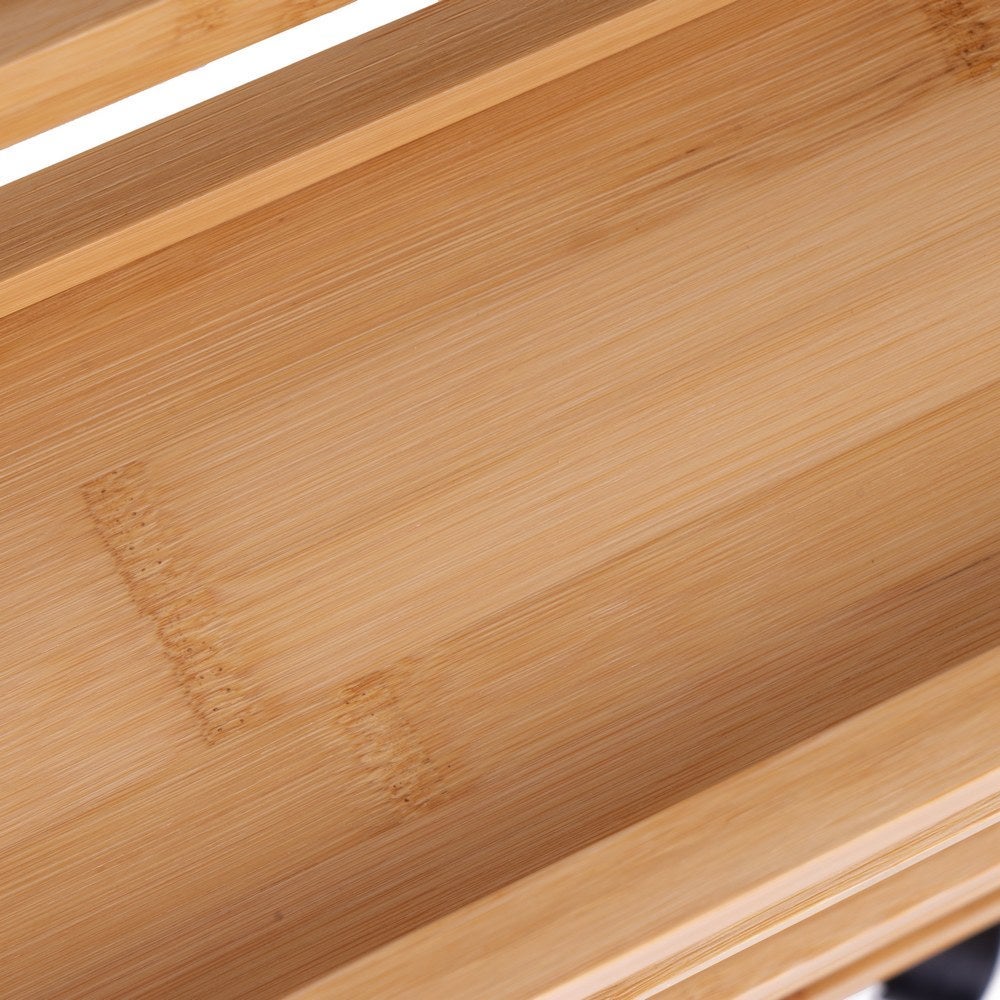 Carro Multiusos de Bambú Natural con 3 Baldas y Ruedas 36x15x74 cm