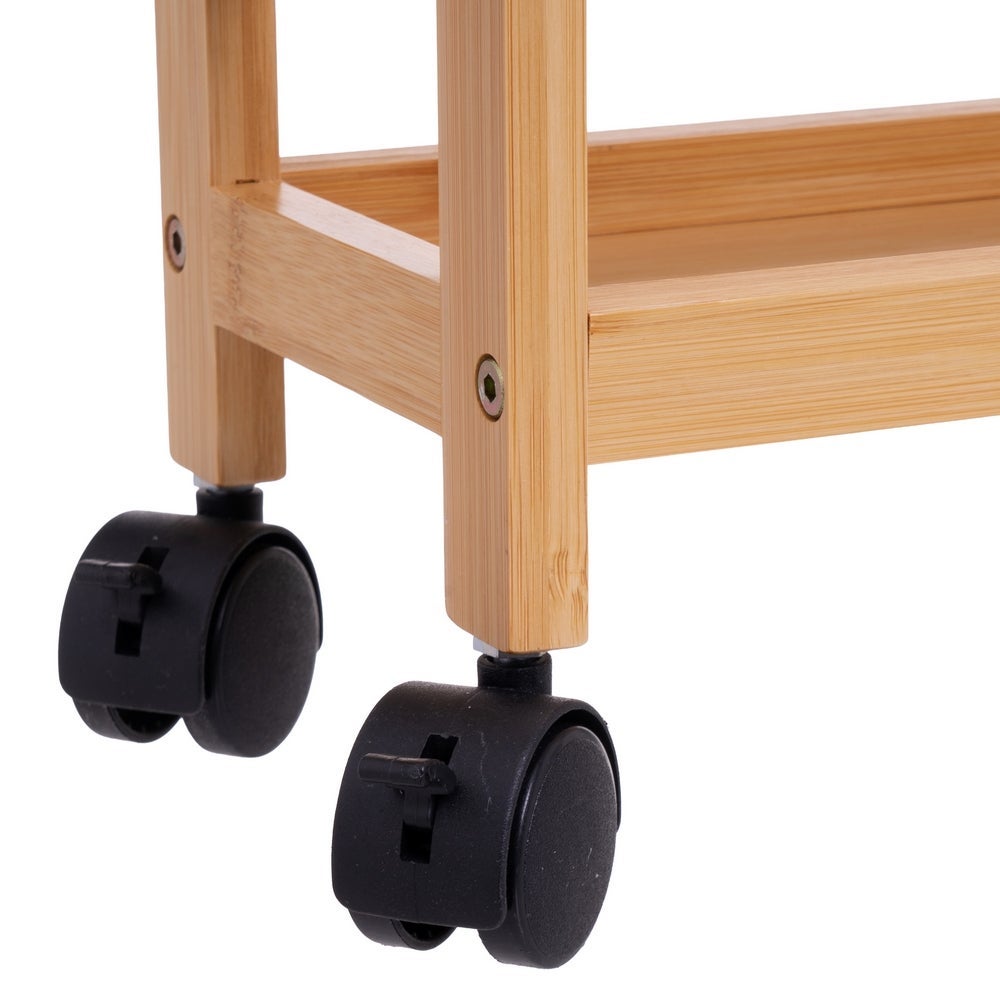 Carro Multiusos de Bambú Natural con 3 Baldas y Ruedas de 74 cm