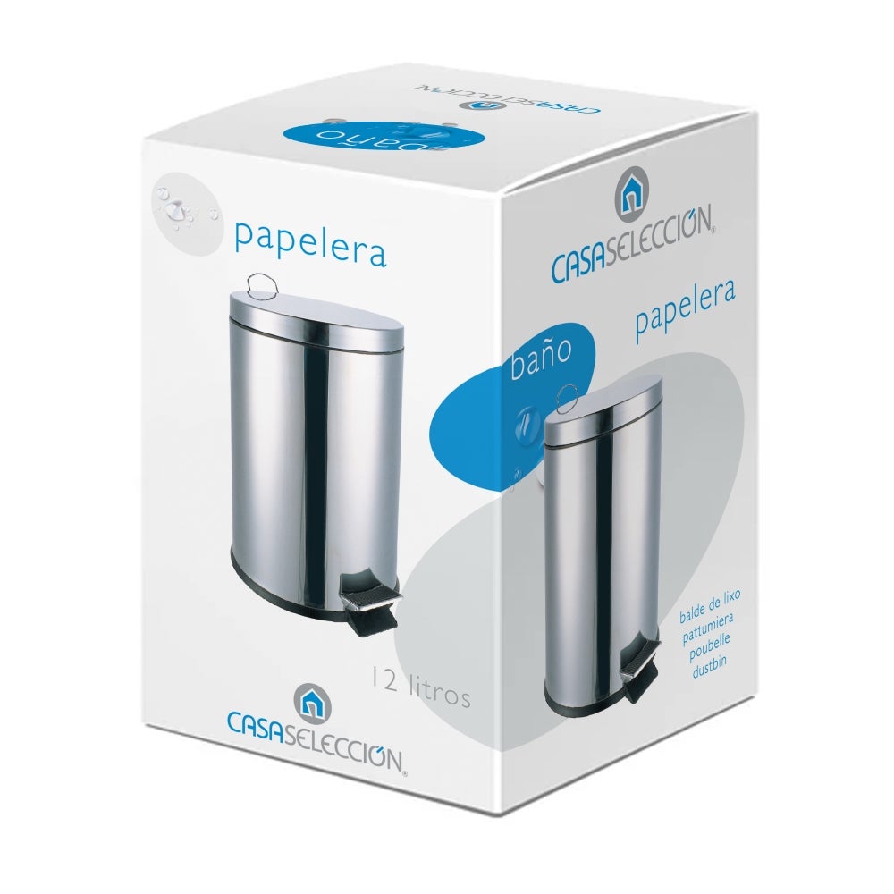Papelera clásica plateada de acero de 12 litros