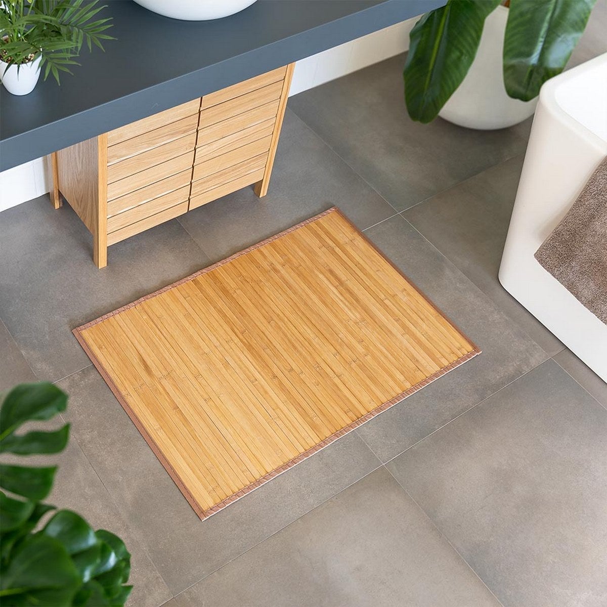 Alfombra para dormitorio de bambú marrón claro de 60x90 cm