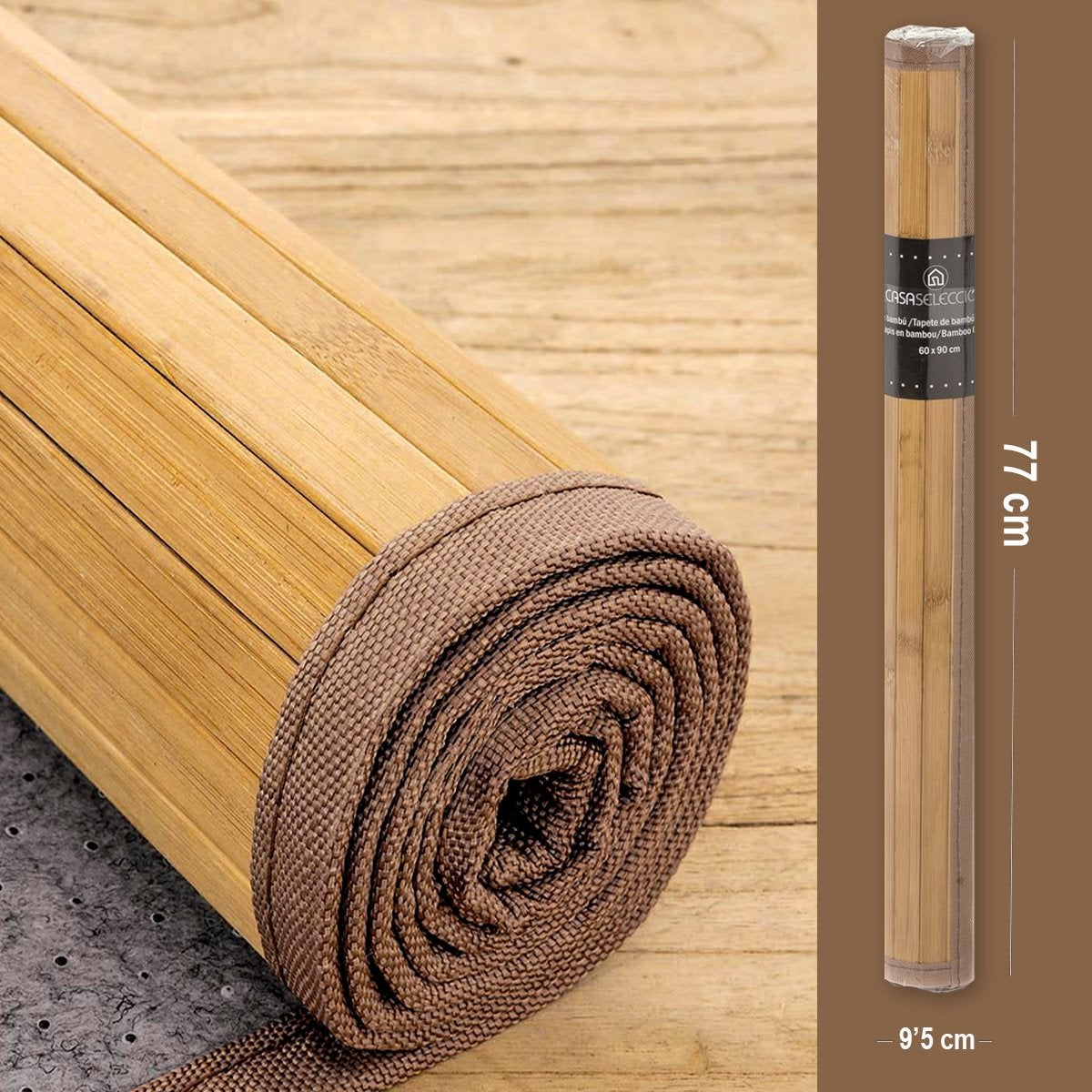 Alfombra pasillera de bambú marrón claro de 175x75 cm