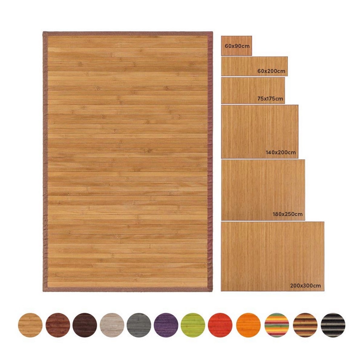 Alfombra pasillera de bambú marrón claro de 175x75 cm