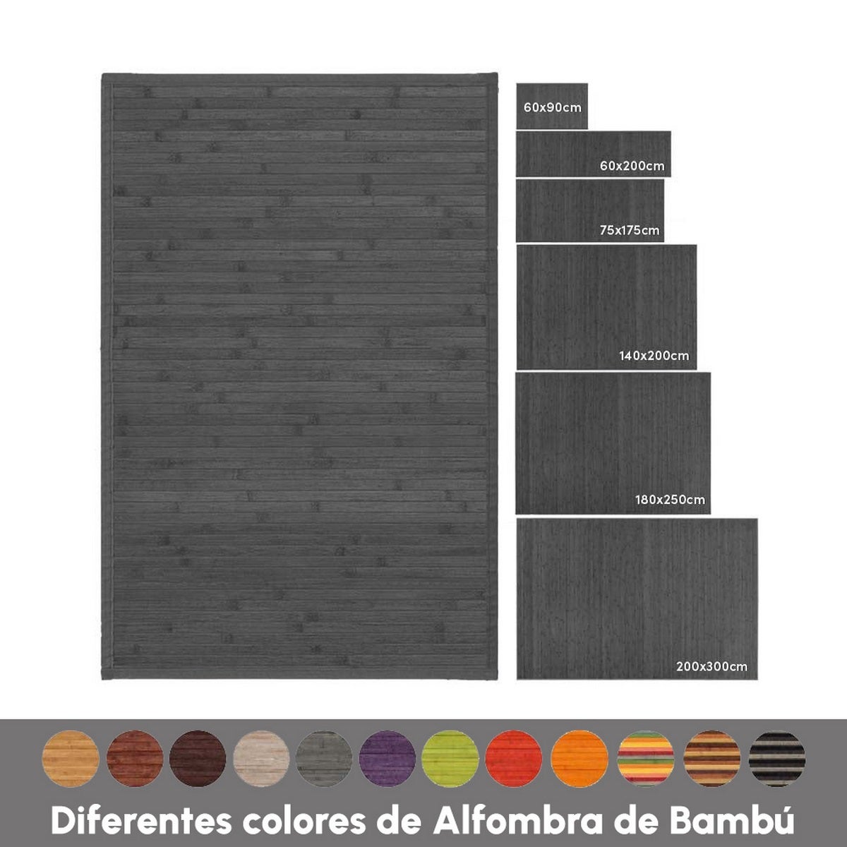 Alfombra salón de bambú gris de 200x140 cm