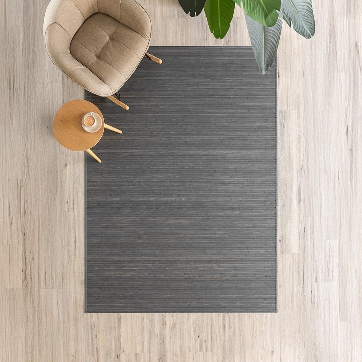 Alfombra salón de bambú gris de 200x140 cm