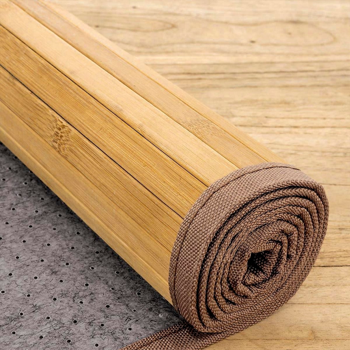 Alfombra pasillera de bambú marrón de 200x60 cm