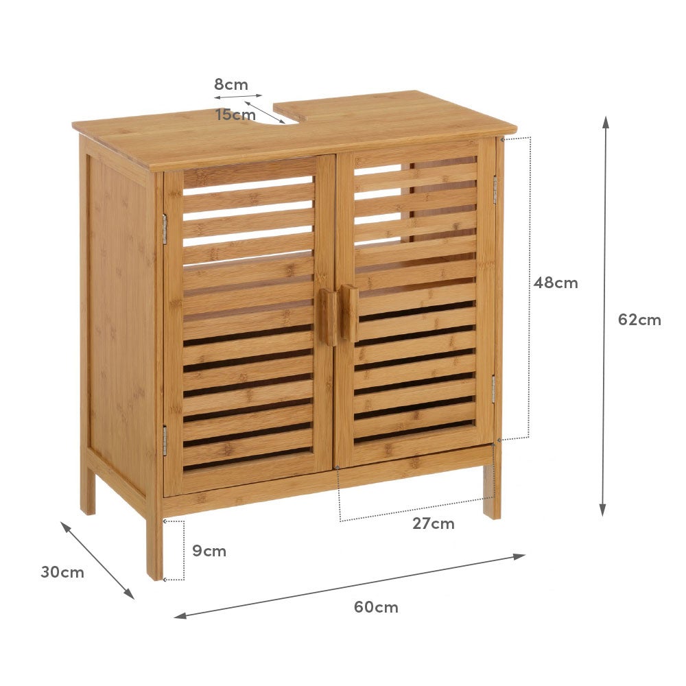 Mueble bajo lavabo con armario de bambú marrón