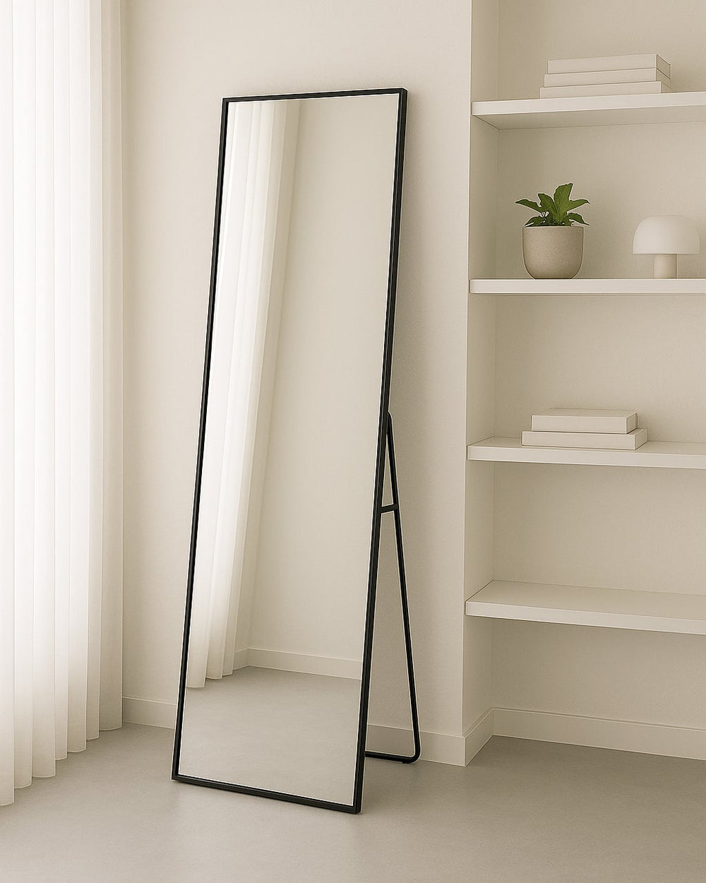 Espejo de pie negro de aluminio de 160x50 cm