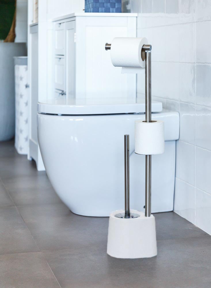 Portarrollos escobillero blanco de acero inoxidable