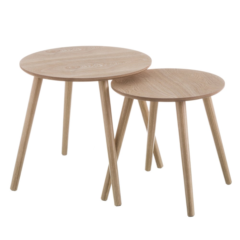 Set de 2 mesitas nido redondas de madera y MDF en tono natural