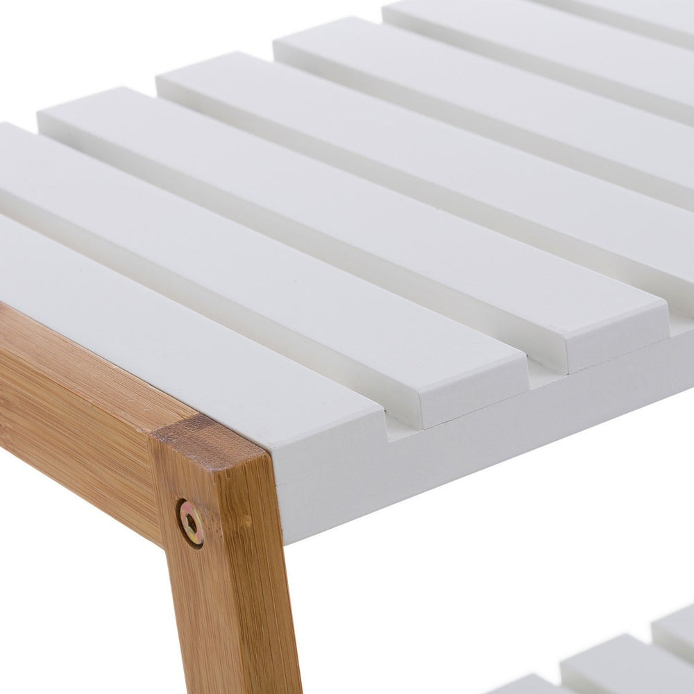 Estantería zapatero de bambú natural con 3 estantes laminados blancos de 70x26x59 cm