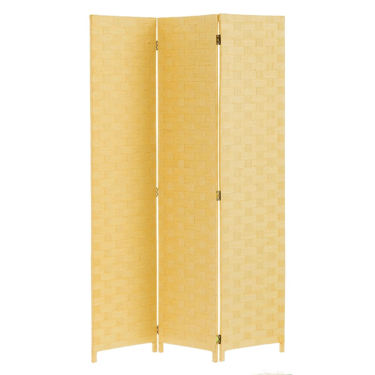 Biombo de cintas de papel y MDF moderno beige plegable de 175cm