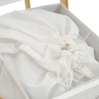 Estantería con cesto de bambú natural blanca de 140x33x34 cm