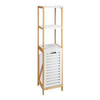 Estantería con cesto de bambú natural blanca de 140x33x34 cm