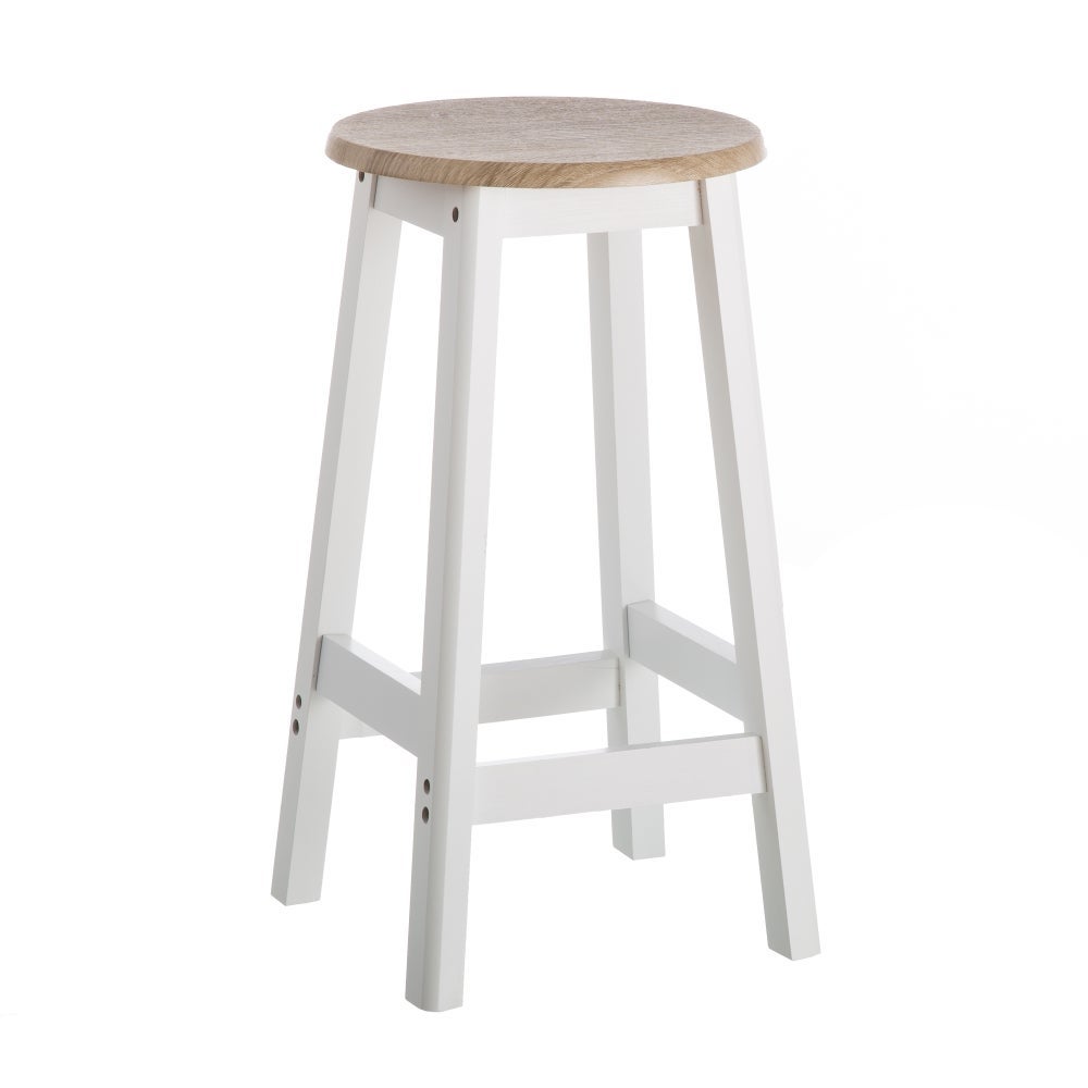 Taburete de cocina de MDF blanco y natural sin respaldo de 56 cm