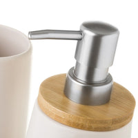 Juego de dispensador y portacepillos de baño de cerámica blanco