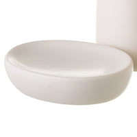 Juego de dispensador y portacepillos de baño de cerámica blanco