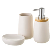 Juego de dispensador y portacepillos de baño de cerámica blanco