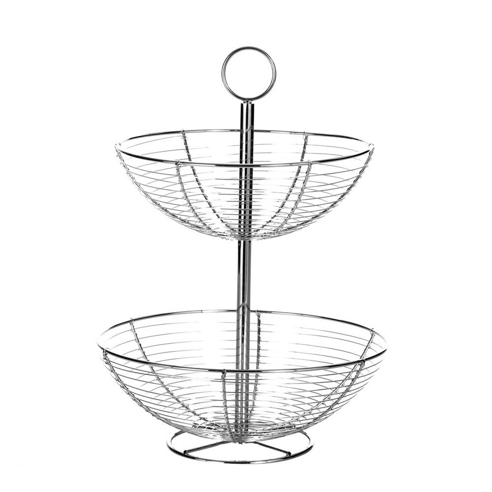 Frutero plateado de metal cromado de 2 alturas