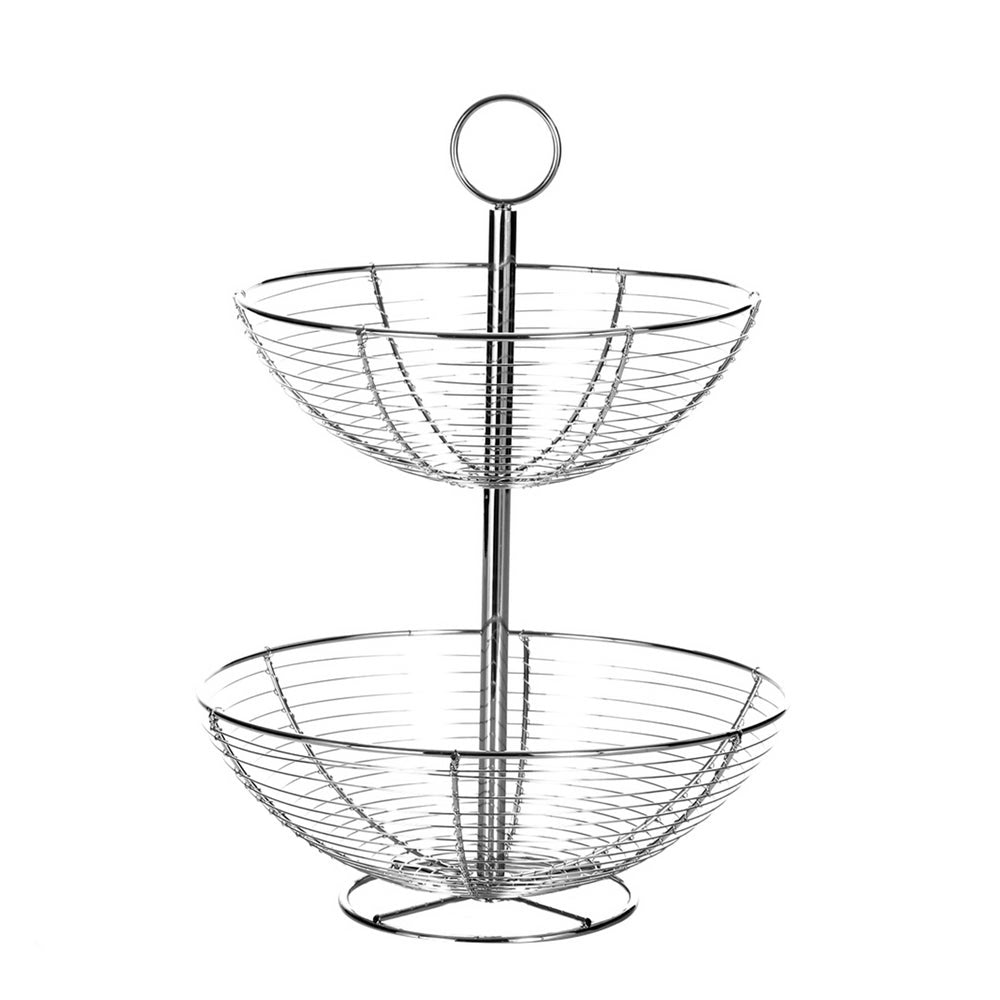 Frutero plateado de metal cromado de 2 alturas