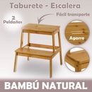 Taburete escalera de 2 peldaños de bambú natural de 47 cm