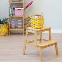 Taburete escalera de 2 peldaños de bambú natural de 47 cm