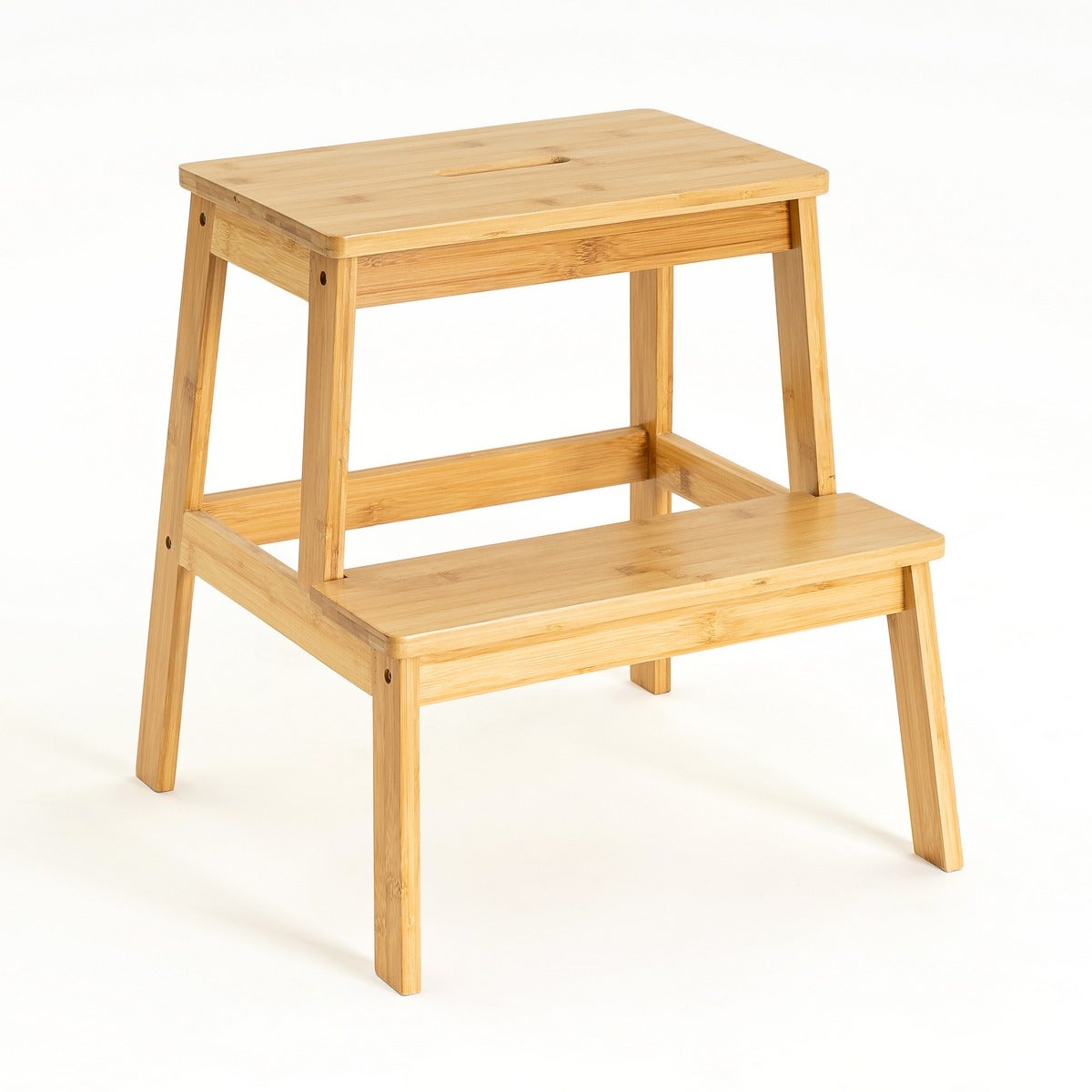 Taburete escalera de 2 peldaños de bambú natural de 47 cm