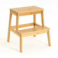 Taburete escalera de 2 peldaños de bambú natural de 47 cm