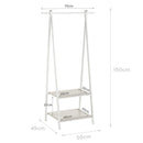 Perchero de madera y metal blanco con barra y baldas