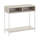 Consola auxiliar blanca de metal y madera de 75x30x80 cm