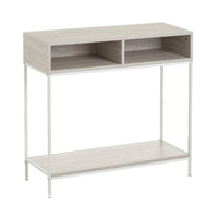 Consola auxiliar blanca de metal y madera de 75x30x80 cm