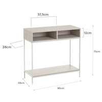 Consola auxiliar blanca de metal y madera de 75x30x80 cm