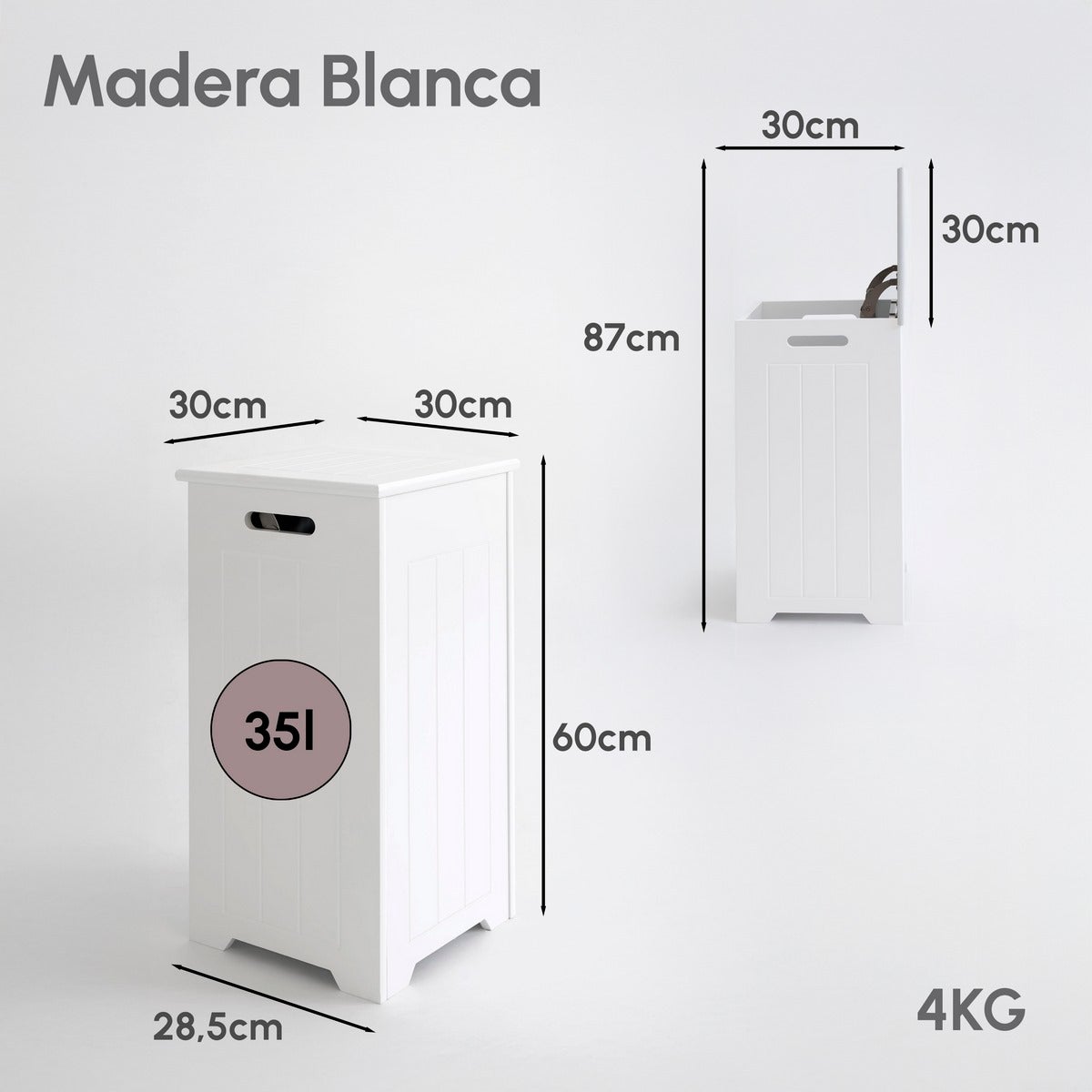 Cesto para la ropa sucia de madera blanco