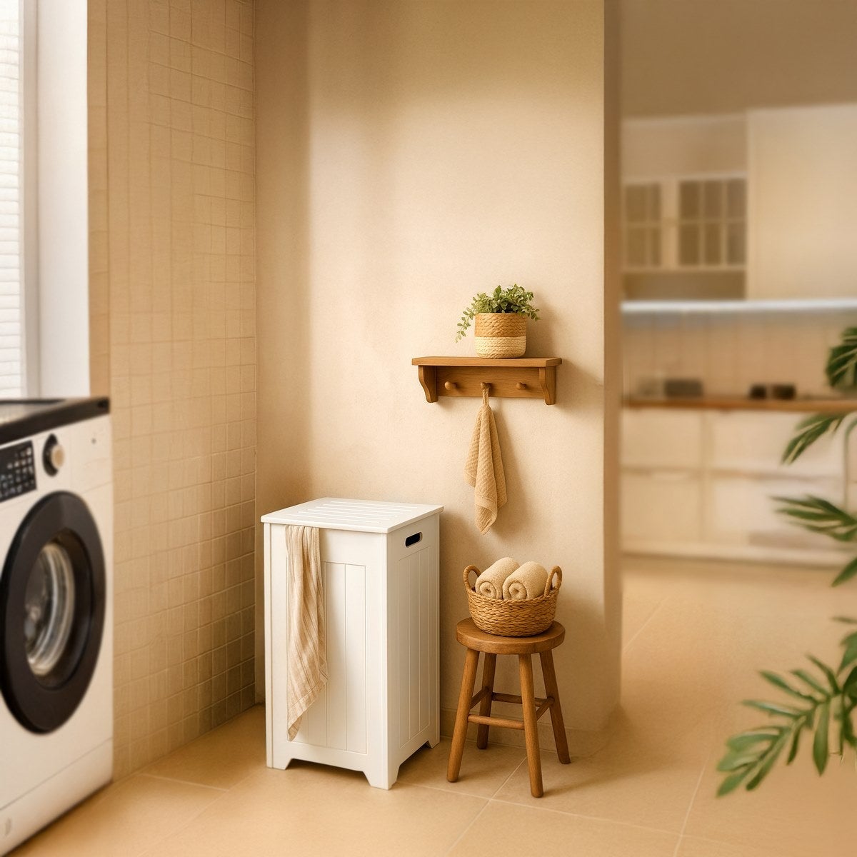 Cesto para la ropa sucia de madera blanco