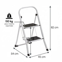 Escalera de 2 peldaños antideslizante blanco acero de 82x54x45 cm